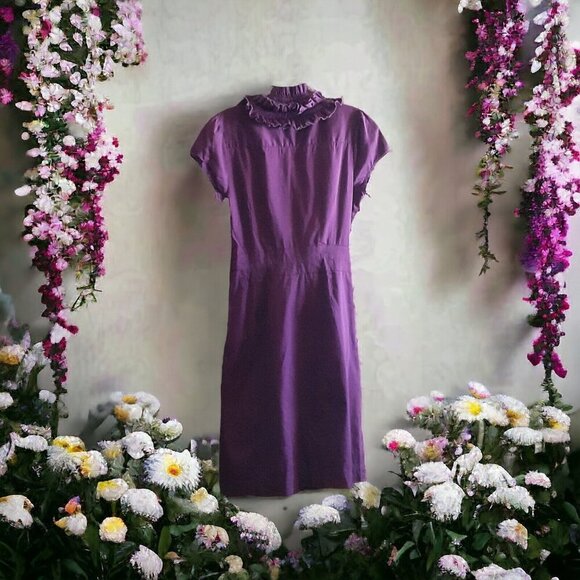 The Limited Shirt Dress Button Front Tie Belt Purple Ruffle Cap Sleeve Pockets S - Picture 6 of 8